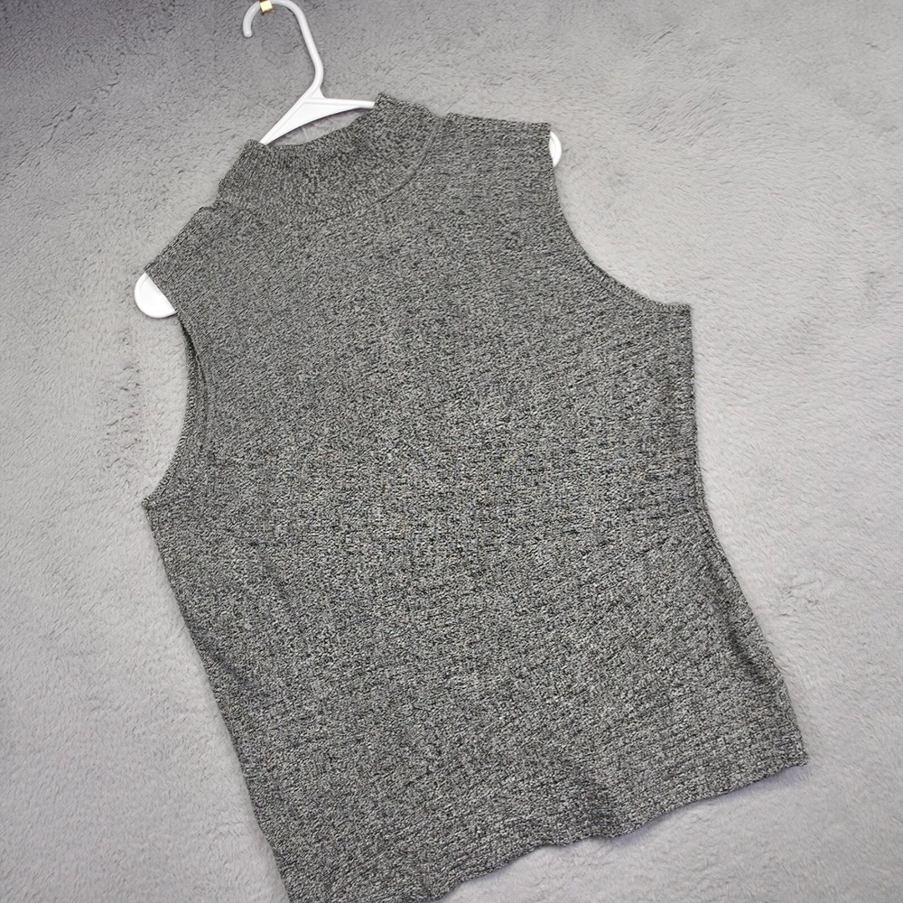 Dana Buchman Sweater Vest Womens L Gray Mock Neck‎ Ribbed Minimalist Preppy Work